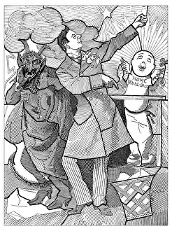 British London satire caricatures comics cartoon illustrations: The Devils advocate