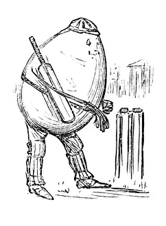British London Satire Caricatures Comics Cartoon Illustration Prints: British London satire caricatures comics cartoon illustrations: Egg playing cricket