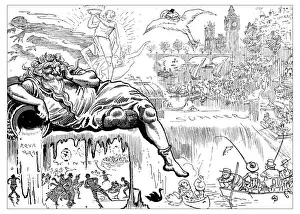 British London Satire Caricatures Comics Cartoon Illustration Prints: British London satire caricatures comics cartoon illustrations: Father Thames
