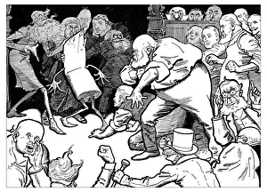 British London satire caricatures comics cartoon illustrations: Fight