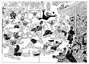 British London Satire Caricatures Comics Cartoon Illustration Prints: British London satire caricatures comics cartoon illustrations: Football match
