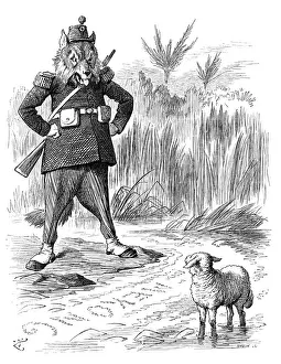 Siamese Prints: British London satire caricatures comics cartoon illustrations: French wolf and Siamese