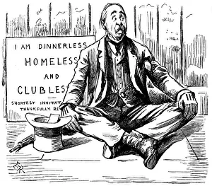 British London Satire Caricatures Comics Cartoon Illustration Prints: British London satire caricatures comics cartoon illustrations: Homeless and clubless