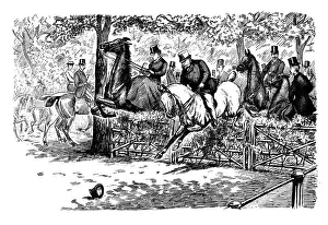 British London satire caricatures comics cartoon illustrations: Horse jump