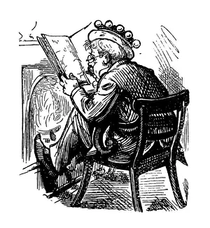 British London satire caricatures comics cartoon illustrations: King reading
