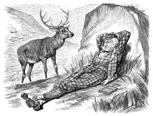British London Satire Caricatures Comics Cartoon Illustration Prints: British London satire caricatures comics cartoon illustrations: Man and deer