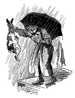 British London satire caricatures comics cartoon illustrations: Man with rabbit under