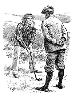 British London satire caricatures comics cartoon illustrations: Playing golf