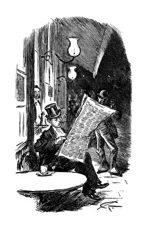 British London satire caricatures comics cartoon illustrations: Reading newspaper