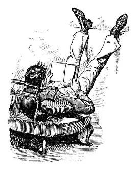 British London satire caricatures comics cartoon illustrations: Relax with book