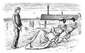 British London Satire Caricatures Comics Cartoon Illustration Prints: British London satire caricatures comics cartoon illustrations: Seaside