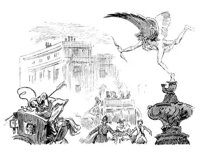 British London satire caricatures comics cartoon illustrations: Shaftesbury fountain