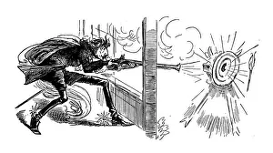 British London satire caricatures comics cartoon illustrations: Shooting bullseye