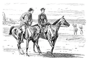 British London Satire Caricatures Comics Cartoon Illustration Prints: British London satire caricatures comics cartoon illustrations: Shore couple on horses