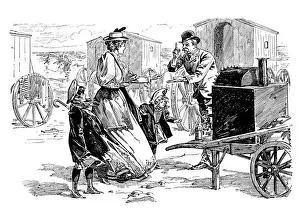 British London satire caricatures comics cartoon illustrations: street vendor