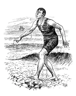 British London Satire Caricatures Comics Cartoon Illustration Prints: British London satire caricatures comics cartoon illustrations: Swimmer
