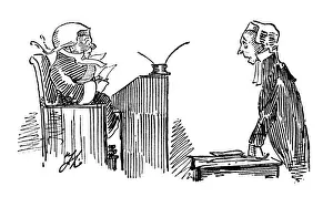British London satire caricatures comics cartoon illustrations: Trial