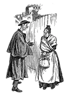 British London satire caricatures comics cartoon illustrations: Vicar and woman