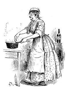 British London satire caricatures comics cartoon illustrations: Woman cooking