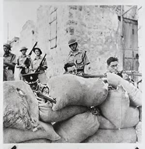 Palestine Prints: British Soldiers On Guard Behind Barrica