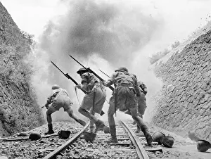 British Soldiers Rushing into Railway Battle