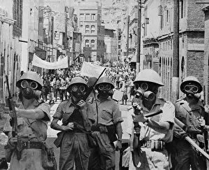 Gas Mask Prints: British Soldiers Wearing Gas Masks