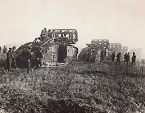 Land Battle Prints: British Tanks Advancing During World War I