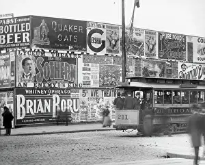 Broadway Prints: Broadway Scene with Posters and Trolley