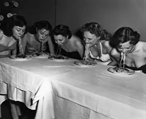 Showgirl Prints: Broadway Showgirls Eating Spaghetti in a Competition