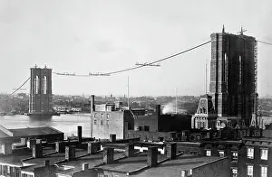Footbridge Prints: Brooklyn Bridge Under Construction