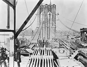 Brooklyn Prints: Brooklyn Bridge Under Construction