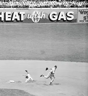 Sliding Prints: Brooklyn Dodger Ed Stanky Slides to Second Base