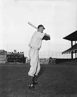 Outfielder Prints: Brooklyn Dodgers Player Duke Snider Holding Baseball Bat