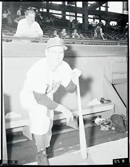 Brooklyn Dodgers Player Tommy Holmes Posing With Baseball Bat
