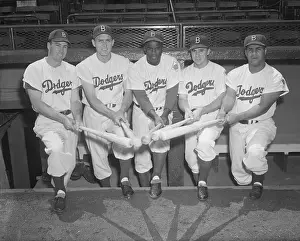 Five Brooklyn Dodgers Posing with Bats Together