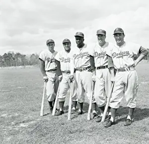 Five Brooklyn Dodgers Posing with Bats