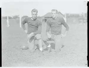 Cambridge Prints: Brother Football Players Kneeling on Field