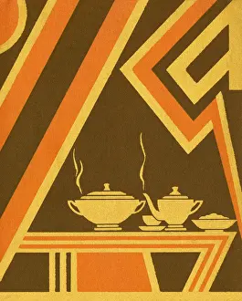 Brown Background Prints: Brown and Orange Art Deco Table
