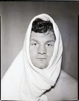 Towel Prints: Bruce Woodcock with Towel Over Head