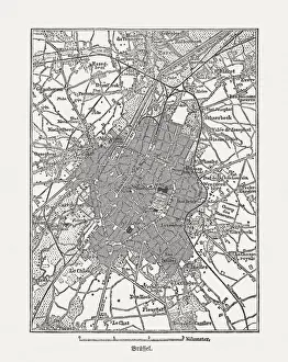 Benelux Prints: Brussels, Belgium, wood engraving, published in 1882