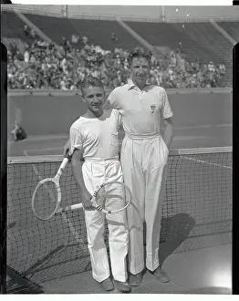 Bryan Bitsy Grant and Don Budge Posing at Net