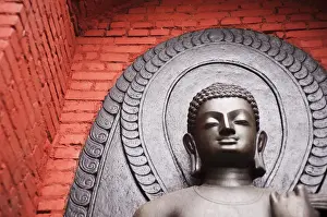 Swayambhunath Prints: Buddha statue at the temple of Swayambhunath, Kathmandu, Nepal