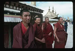Lhasa Prints: Buddhist Monks Standing Outside Temple