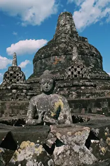 Java Prints: Buddhist Statues on Stupas