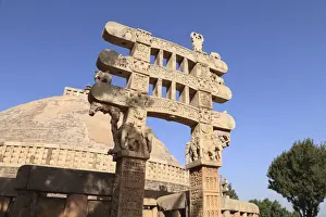Sanchi Prints: Buddhist stupa and gateway, Sanchi, India