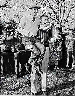 Sacramento Prints: Buddy Baer Holding Ben Hogan in Arm at Golfing Event