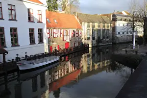 Bruges Prints: Buildings on the river Dijver, Bruges City
