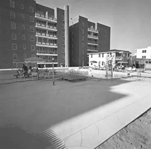 Images Dated 6th November 2006: Buildings and swimming pool, (B&W)