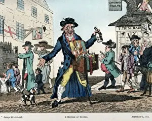 Prints of September 1811: A street trader selling his wares in this cartoon entitled Bundle of Truths. Original Artist: By George Cruikshank (Photo by Hulton Archive/Getty Images) A Master Illustrator’s Satirical Vision of 19th-Century Britain: Bundle Of Truths