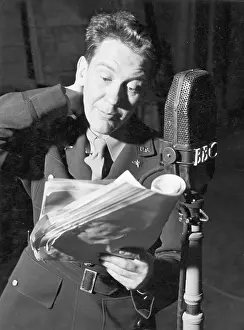 Lieutenant Prints: Burgess Meredith at BBC Mic in Uniform